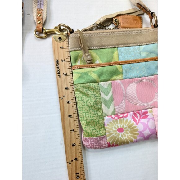 Vintage Coach Women Y2K Pastel Patchwork Crossbody Purse Pink Green Small - Picture 4 of 9